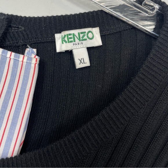 KENZO PARIS LAYERED RIBBED COTTON BLEND KNIT AND COTTON POPLIN SWEATER SHIRT XL - Picture 7 of 16